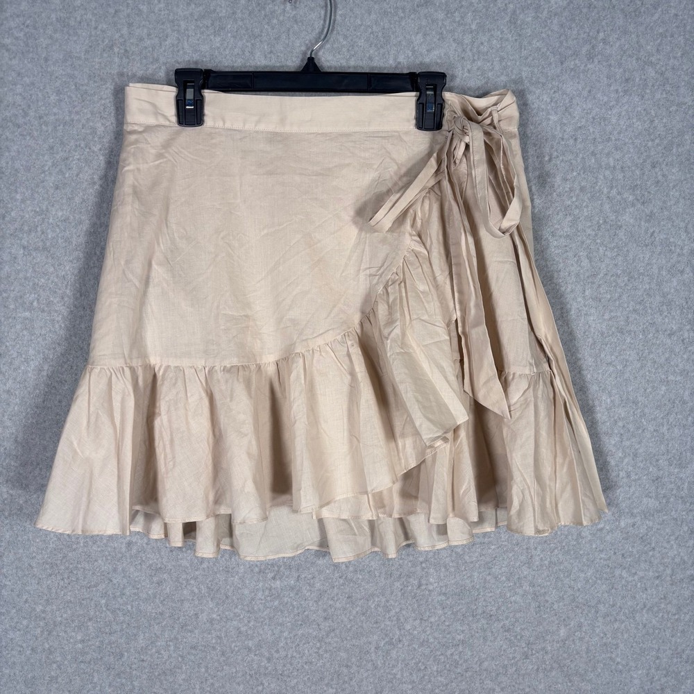 NEW $70 Banana Republic Wrap Skirt Large Tan Ruffle Tie Cotton Coquette Neutral